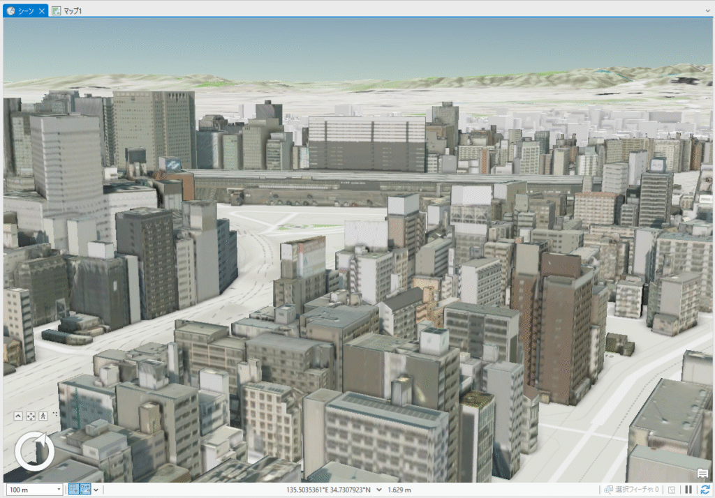 ArcGIS Proに読み込まれた大阪市の街並み1(新大阪付近)