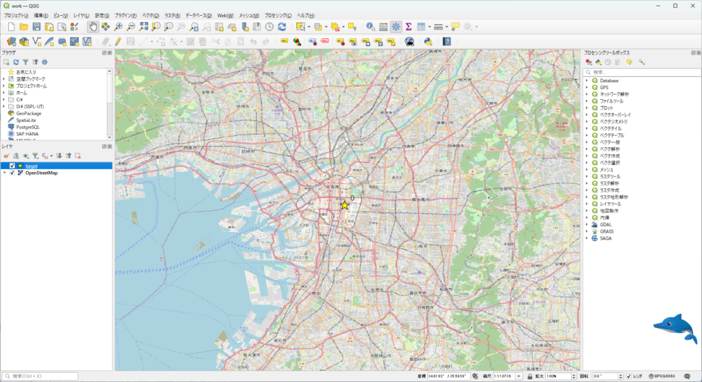QGISでPythonプログラムを動作させた画面のキャプチャ
