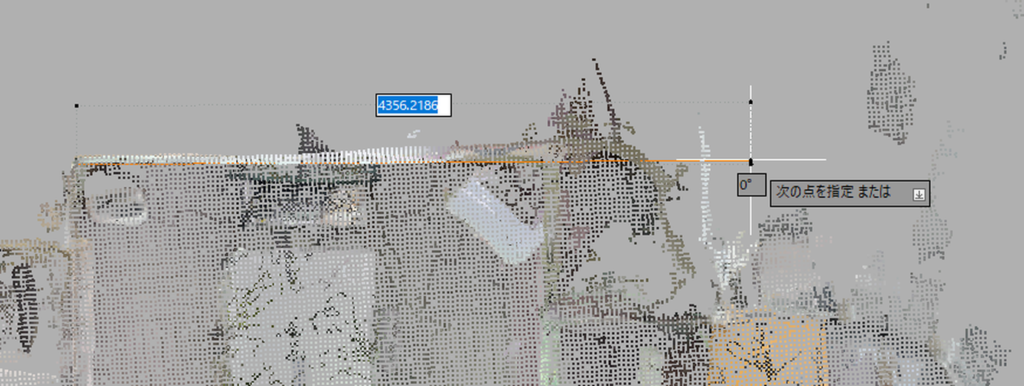 点群データをなぞって図面を作成するCAD操作画面。