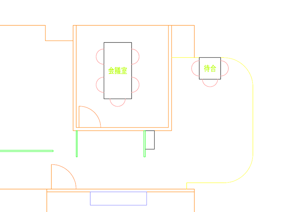 測量した点群データを基にして作図した当社1F入り口付近のフロア図面